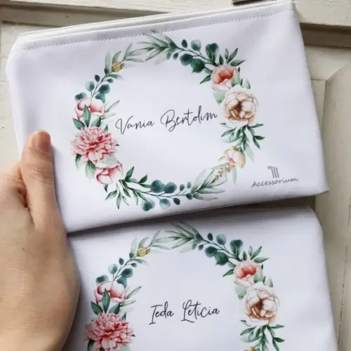 Necessaire Casamento Slim Floral e Folhagem