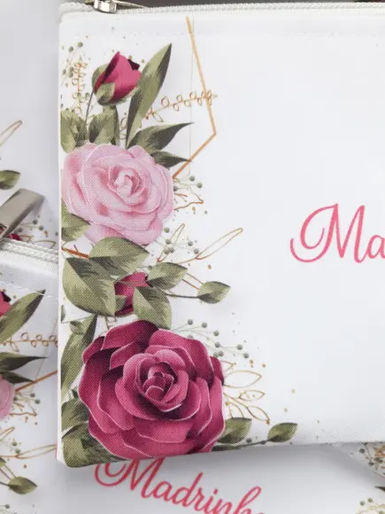 Necessaire Casamento Slim Estampa Rosas Pink