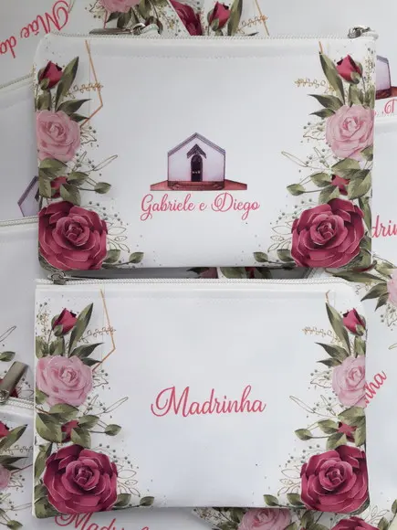 Necessaire Casamento Slim Estampa Rosas Pink