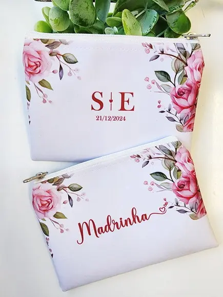 Necessaire Casamento Slim Floral Rosa