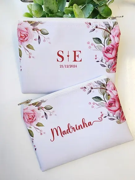 Necessaire Casamento Slim Floral Rosa
