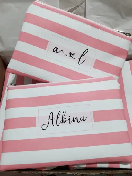 Necessaire Casamento Slim Listras Rosas