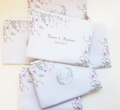 Necessaire Creme com Floral Personalizada