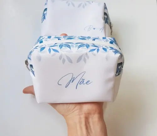 Necessaire Personalizada Azul Folhagem