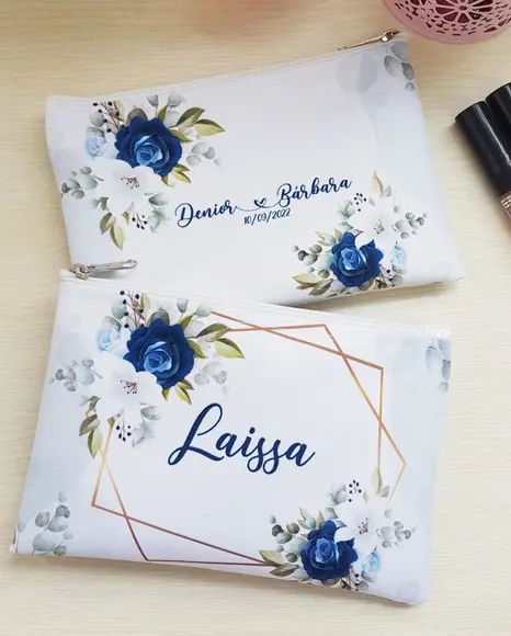 Necessaire Personalizada Casamento Azul Slim
