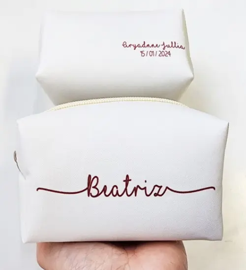 Necessaire Personalizada Creme com Marsala