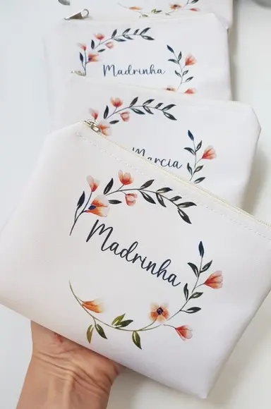 Necessaire Personalizada Floral Fundo Creme