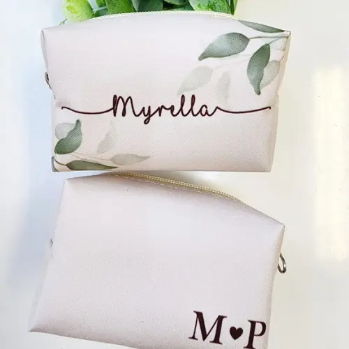 Necessaire Personalizada para Casamento Creme com Folhagem