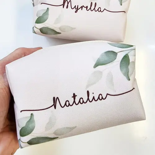 Necessaire Personalizada para Casamento Creme com Folhagem