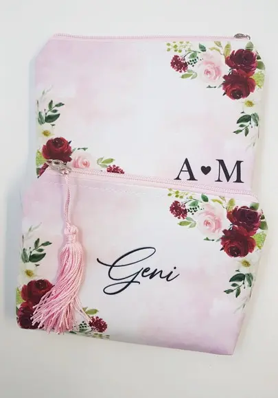 Necessaire Personalizada Rose e Marsala com Pingente