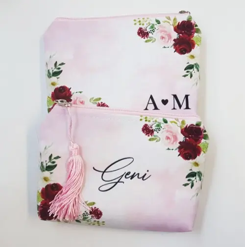 Necessaire Personalizada Rose e Marsala com Pingente