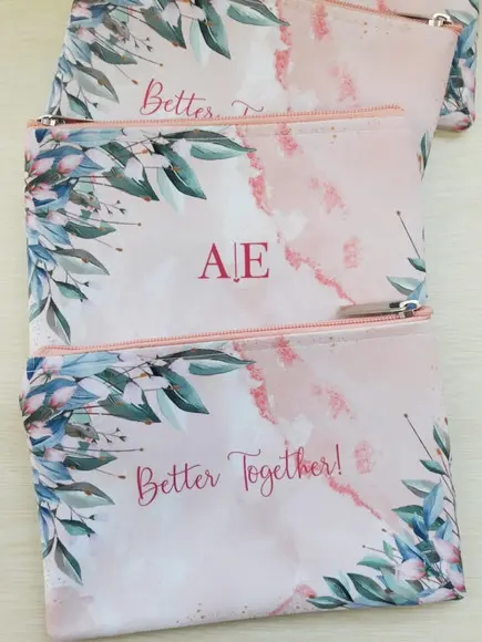 Necessaire Slim Folhagens com Rosa