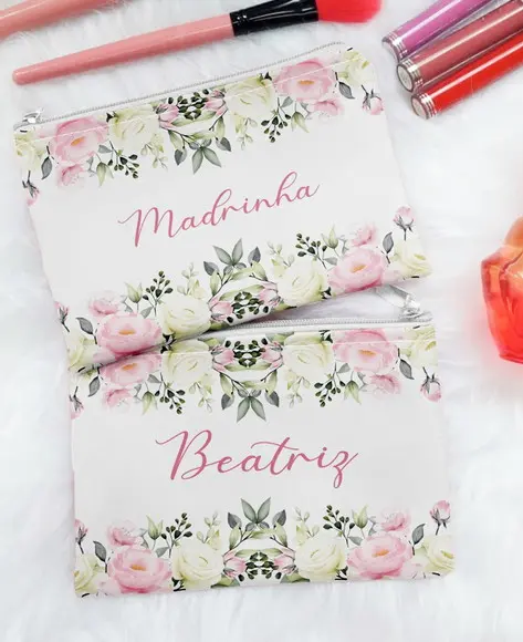 Necessaire Slim Personalizada Floral Tons Pastéis