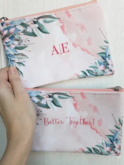 Necessaire Slim Folhagens com Rosa