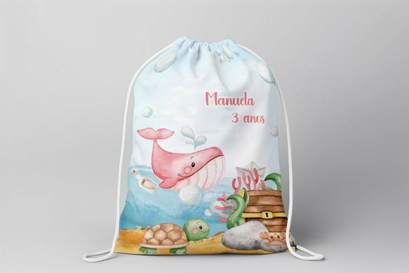 Mochilinha Personalizada Fundo do Mar Rosa Aquarela