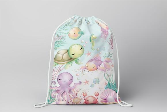 Mochilinha Personalizada Fundo do Mar Azul Aquarela