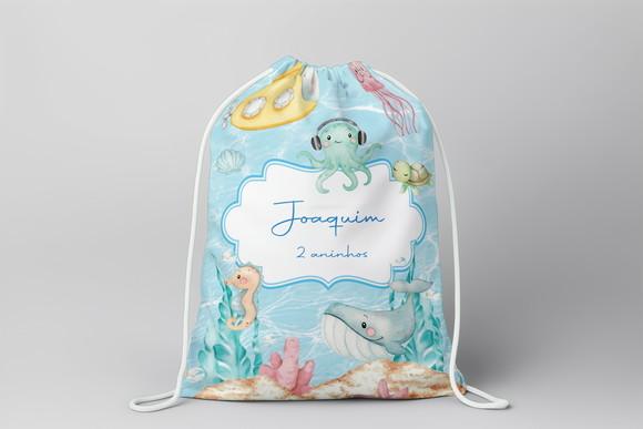 Mochilinha Personalizada Fundo do Mar Azul Aquarela
