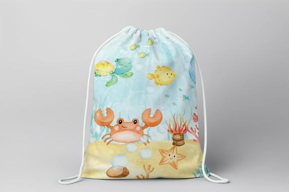 Mochilinha Personalizada Fundo do Mar Azul Aquarela