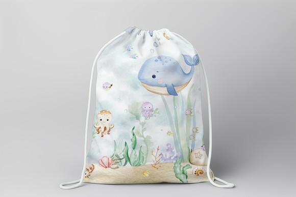 Mochilinha Personalizada Fundo do Mar Azul Aquarela