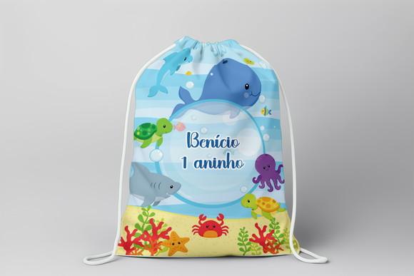 Mochilinha Personalizada Fundo do Mar Azul