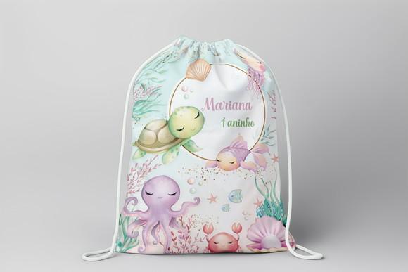 Mochilinha Personalizada Fundo do Mar Rosa Aquarela