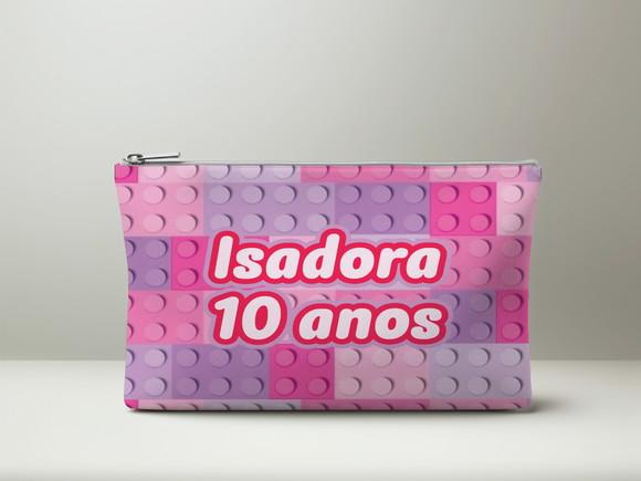 Necessaire Lego Rosa com Nome Personalizado