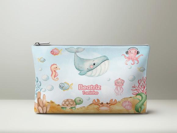 Necessaire Personalizada Fundo do Mar Rosa