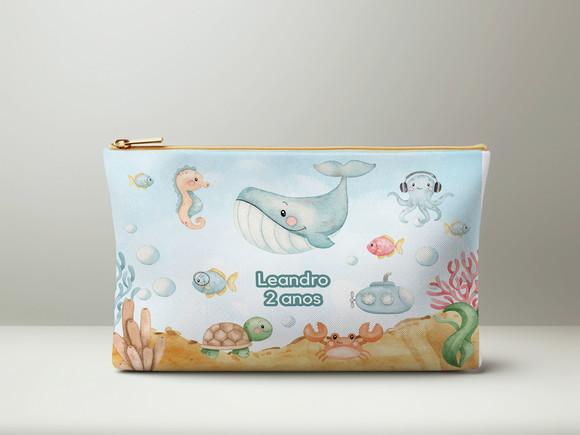 Necessaire Personalizada Fundo do Mar Azul