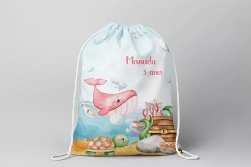 Mochilinha Personalizada Fundo do Mar Rosa Aquarela