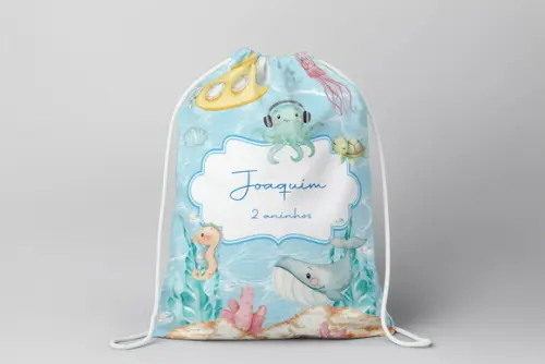 Mochilinha Personalizada Fundo do Mar Azul Aquarela