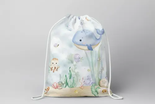 Mochilinha Personalizada Fundo do Mar Azul Aquarela