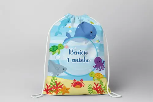Mochilinha Personalizada Fundo do Mar Azul