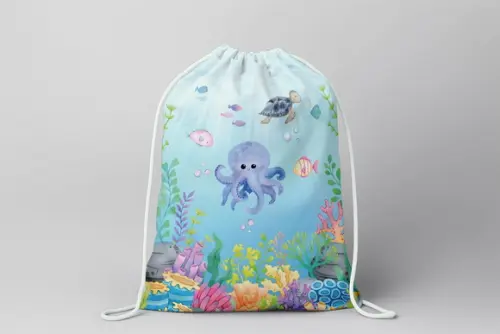 Mochilinha Personalizada Fundo do Mar Azul Aquarela