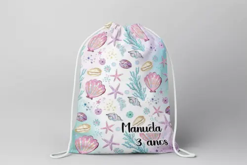 Mochilinha Personalizada Fundo do Mar Rosa Aquarela