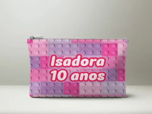Necessaire Lego Rosa com Nome Personalizado
