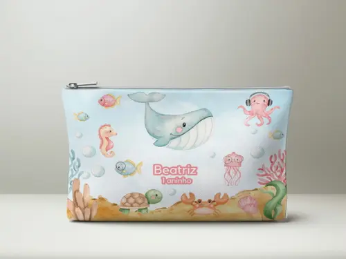 Necessaire Personalizada Fundo do Mar Rosa