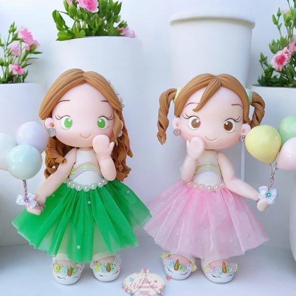 Peça Decorativa Menina Unicórnio Personalizada em Biscuit
