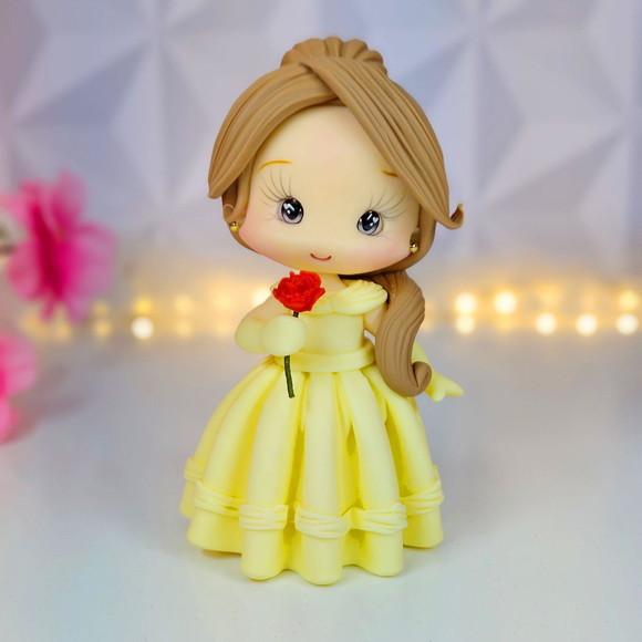 Princesa Bela (bela e a Fera) Estilo Cute em Biscuit