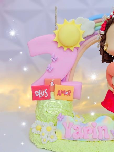 Topo de Bolo 3 Palavrinhas Personalizado em Biscuit