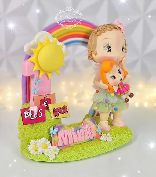 Topo de Bolo 3 Palavrinhas Personalizado em Biscuit