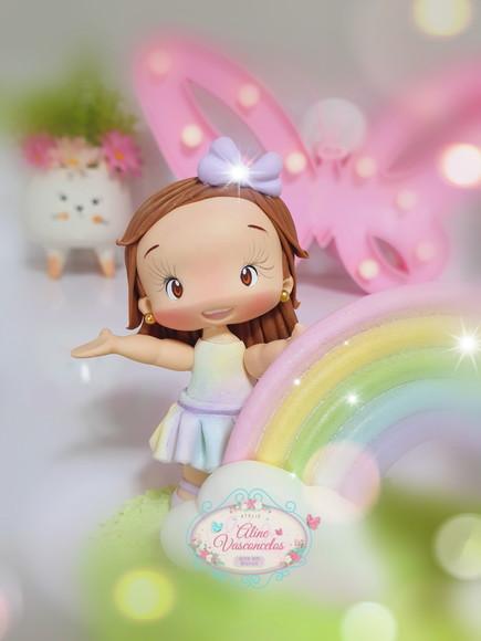Topo de Bolo Arco Íris Personalizado em Biscuit