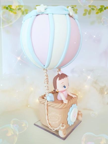Topo de Bolo Balão Ar Quente Personalizado em Biscuit
