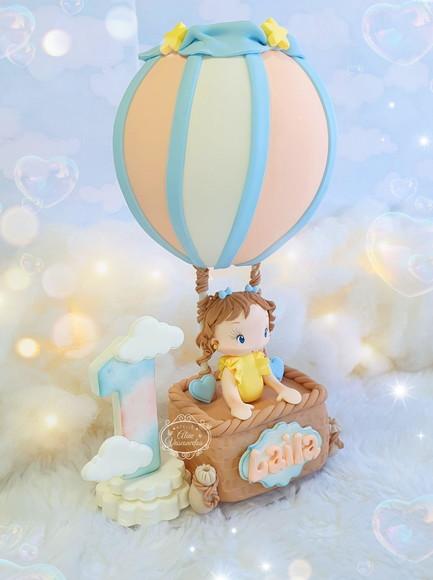 Topo de Bolo Balão Ar Quente Personalizado em Biscuit