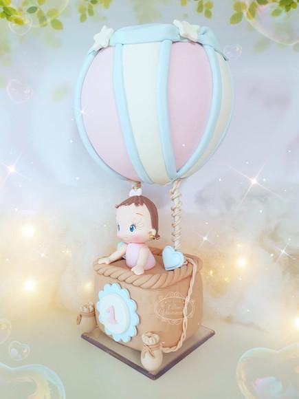 Topo de Bolo Balão Ar Quente Personalizado em Biscuit