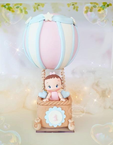 Topo de Bolo Balão Ar Quente Personalizado em Biscuit