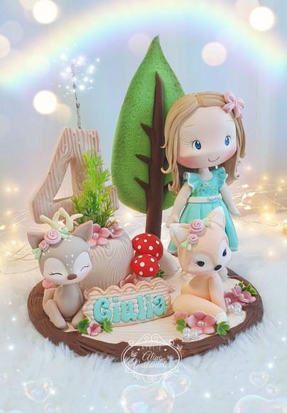 Topo de Bolo Bosque Encantado Personalizado em Biscuit