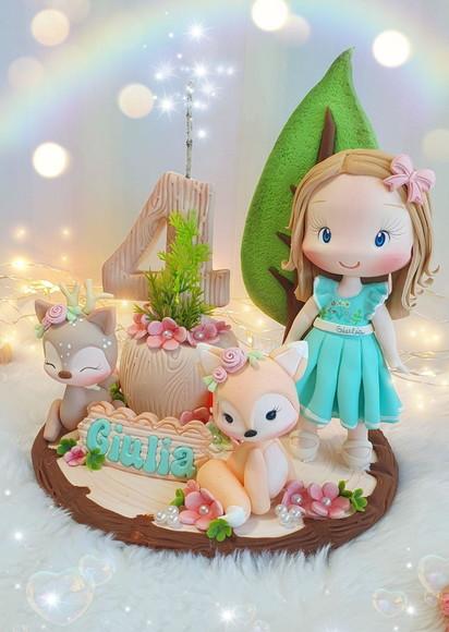 Topo de Bolo Bosque Encantado Personalizado em Biscuit