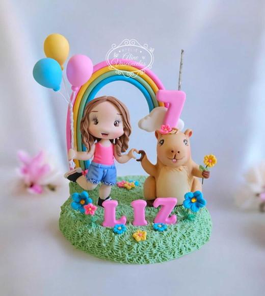 Topo de Bolo Capivara Personalizado em Biscuit