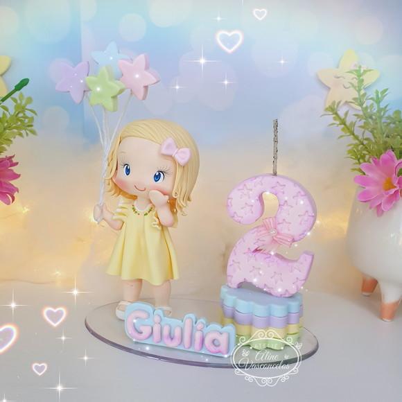 Topo de Bolo Brilha Brilha Estrelinha em Biscuit