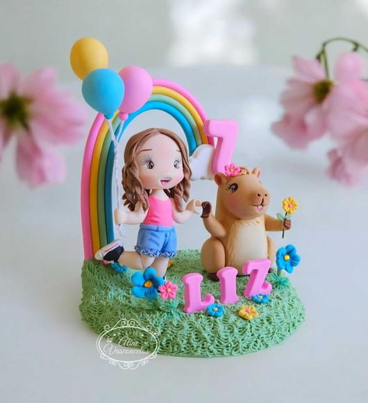 Topo de Bolo Capivara Personalizado em Biscuit